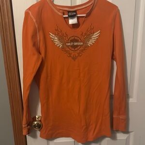 Harley-Davidson Orange Long Sleeve Tee with Winged Logo